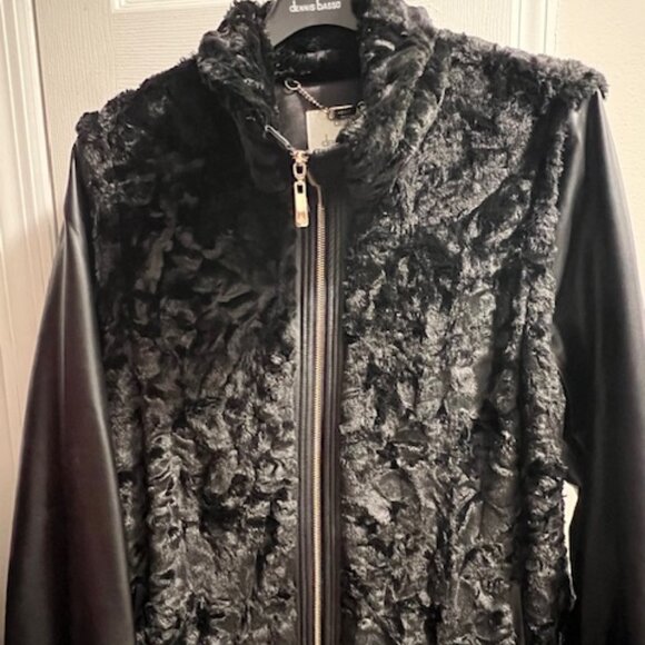Dennis Basso Faux Fur Zip Front Jacket with Zip-Off Sleeves in Black - Picture 1 of 5
